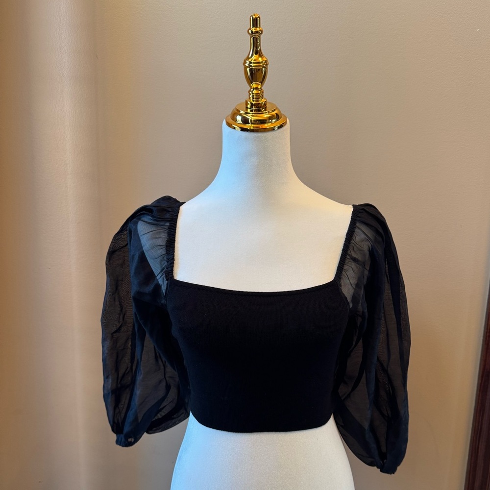 Elegant Black Sheer Sleeve Top - Women’s Size Small